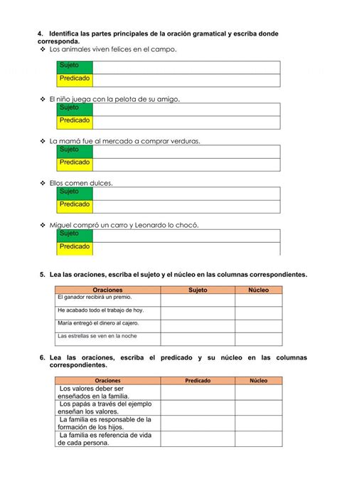 La Oración Gramatical Sustantivo Y Adjetivo Worksheet Live Worksheets