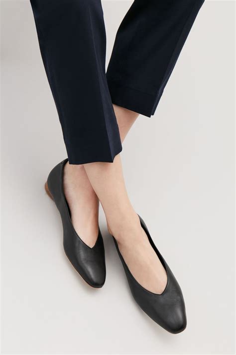 Detailed Image Of Cos Leather Ballerinas In Black Ballerinas Shoes