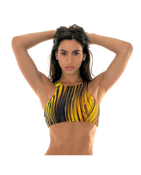 Yellow Graphic Print Racerback Crop Top Soutien Luxor Nadador Brand