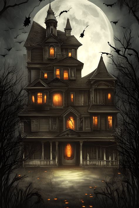 8k Realistic Halloween Background With Haunted House · Creative Fabrica