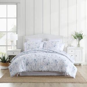 Laura Ashley Annalise 3 Piece Gray Floral Cotton Full Queen Comforter