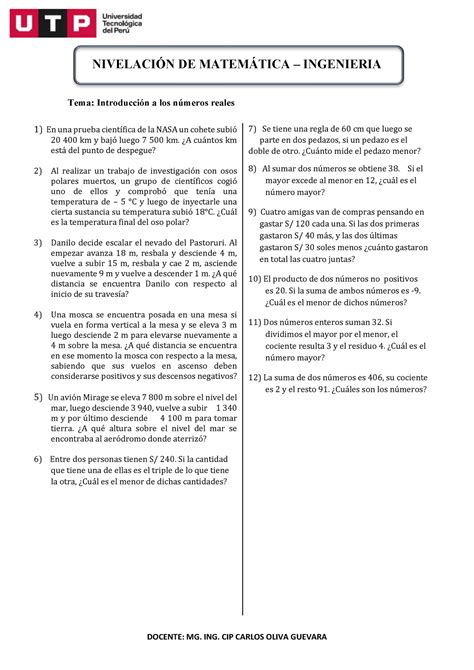 S01 S1 Resolver Ejercicios DOCENTE MG ING CIP CARLOS OLIVA