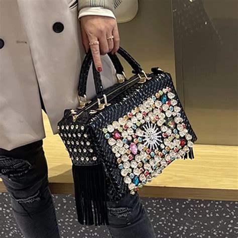 Nova marca de moda luxo bolsa feminina couro genuíno borla moda strass