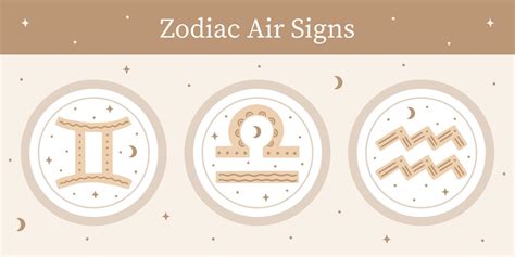 Set Of Hand Drawn Ornate Zodiac Air Signs Gemini Libra Aquarius