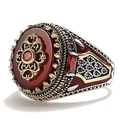 Retro Luxus Nat Rliche Red Stein T Rkische Handmade Crown Ring Ist