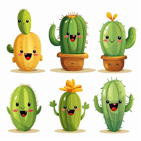 Cactus En Macetas Vector Vector Premium