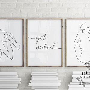 Get Naked Funny Bathroom Signs One Line Art Bedroom Printable Wall Art Set Of 3 Wall Art Etsy