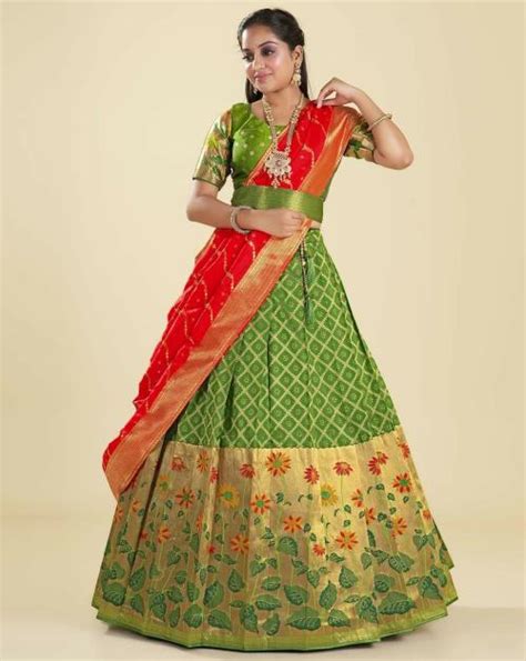 Buy HALFSAREE STUDIO Light Green Pure Banarasi Silk Woven Lehenga For