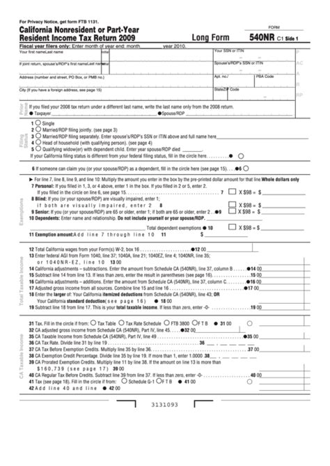 Fillable Form 540nr California Nonresident Or Part Year Resident