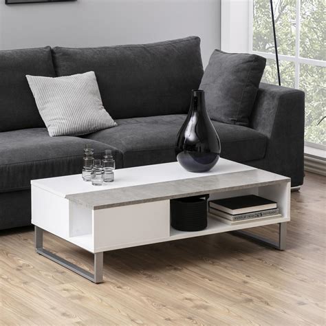 Table basse 110x60 cm relevable blanc béton KOSTRENA