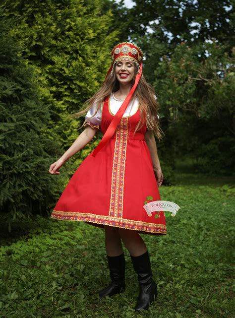 Playful Traditional Russian Red Dress For Woman Etsy