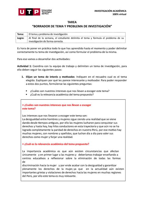 S Tarea Borrador Del Tema Y Problema De Investigaci N Enrique Cabrera