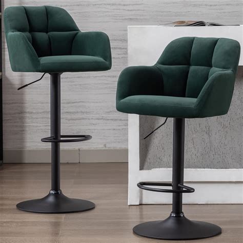 Buy VESCASA Velvet Swivel Adjustable Bar Stools with Square Tufted Mid ...