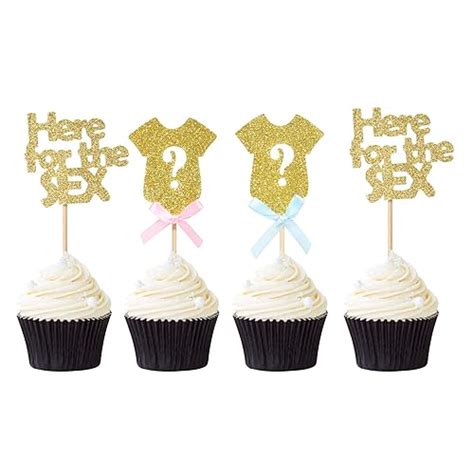 48 Pcs Mixed Gender Reveal Cupcake Toppers Gold Glitter