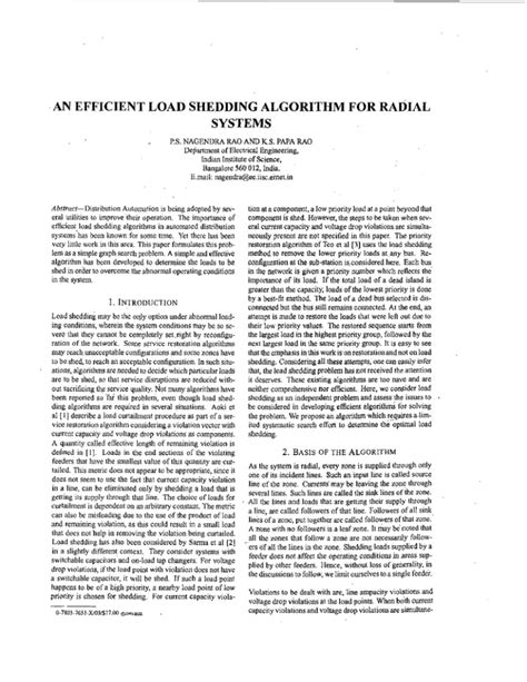 Efficient Load Shedding Algorithm For Radial Systems An Ra0