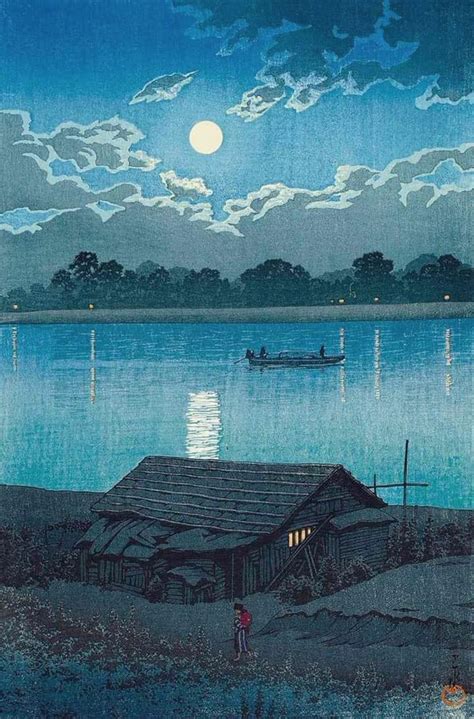 Kawase Hasui Moon Over Arakawa River 1929 The Kimono Gallery