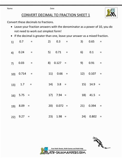 015 Fractions Decimals Worksheet 20worksheet Converting And — Db