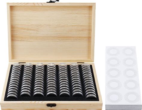 PAKESI Coin Container Organizer 100 PCS Coin Holder Case Wooden Storage