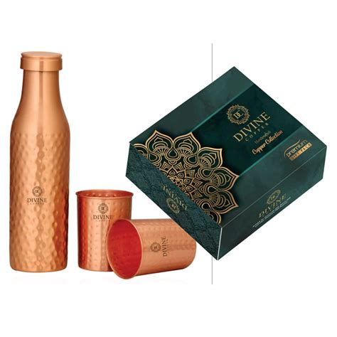 Divine Copper Bmc Ml Pure Copper Bottle With Glass Gift Pack