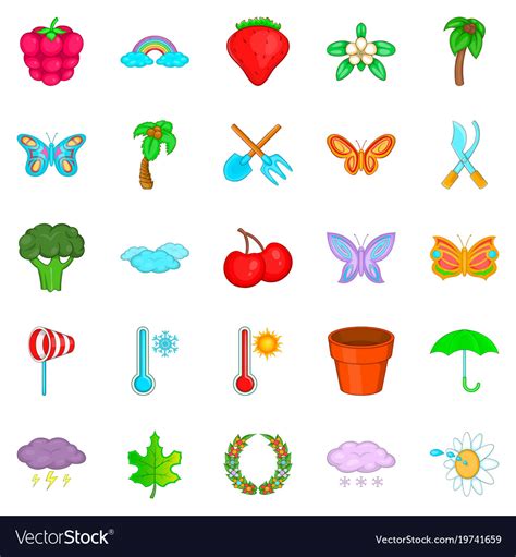 Flowering Plant Icons Set Cartoon Style Royalty Free Vector