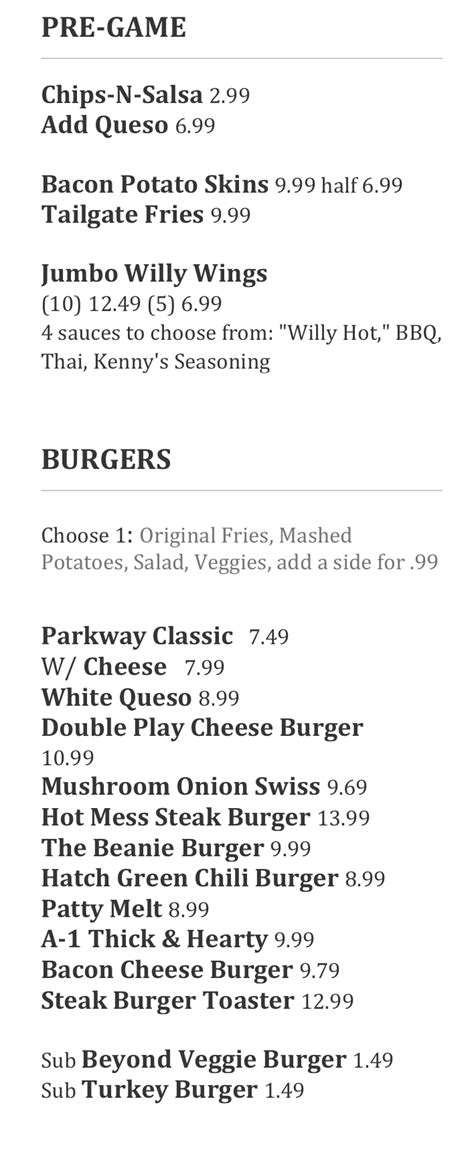 Menu | Parkway Grill