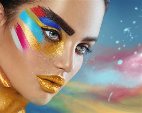 Beauty Fashion Portrait Of Beautiful Woman With Colorful Abstract