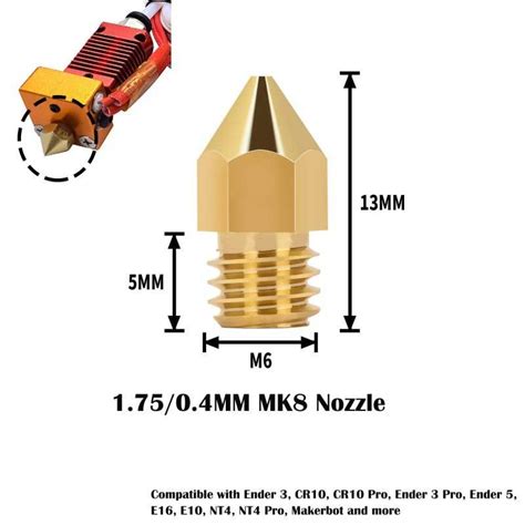 0 4mm Brass Mk8 Extruder Nozzle Head 3d Printer Nozzle 1pk