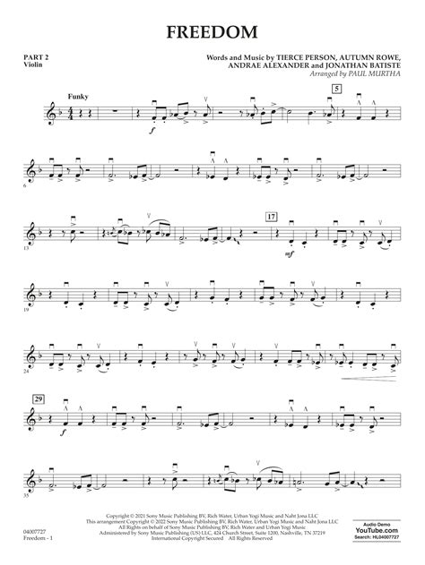 Freedom Arr Paul Murtha Pt2 Violin By Jon Batiste Sheet Music