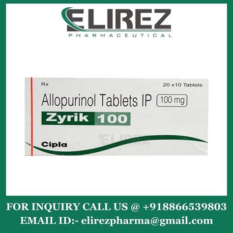 Allopurinol 100mg Tablet Zyrik 100 Mg At Rs 380box Allopurinol