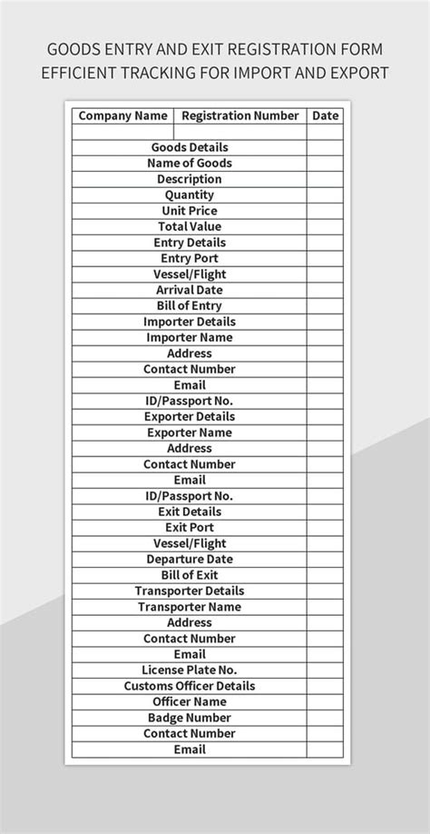 Goods Entry And Exit Registration Form Efficient Tracking For Import