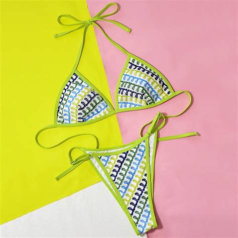 Sexy Geometry Crochet Swimwear Micro Thong Triangle Bikinis Set Women