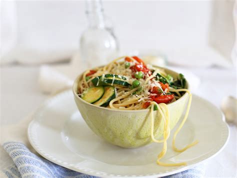 Spring Spaghetti With Zucchini Cherry Tomatoes And Peas A Splash Of Vanilla