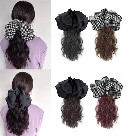 Synthetic Long Curly Ponytail With Bow Style Clip Type High Ponytail