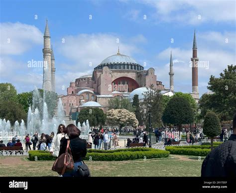 Tourists Are Visiting Hagia Sophia In Sultan Ahmet Area In Istanbul