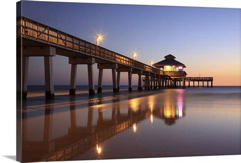 Sunset At Fishing Pier Fort Myers Beach Florida Wall Art Canvas