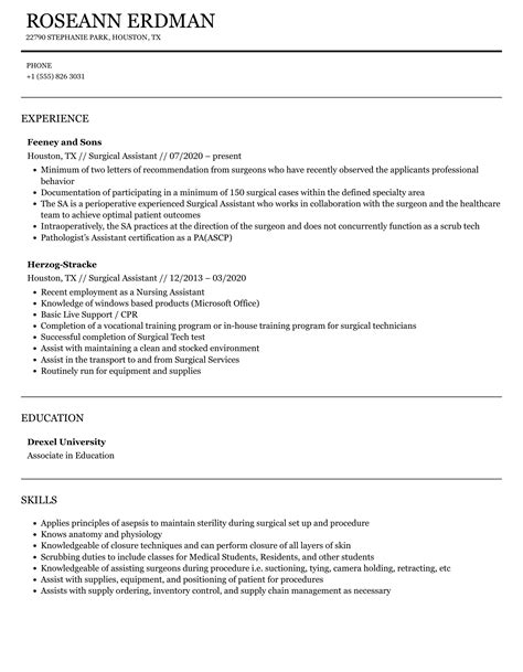 Surgical Assistant Resume Samples Velvet Jobs