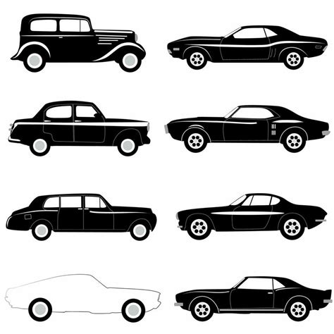 car side silhouette set, white background, retro car 23625663 Vector ...