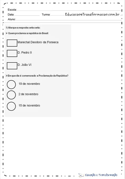 Atividades Proclama O Da Rep Blica Marque A Resposta Certa