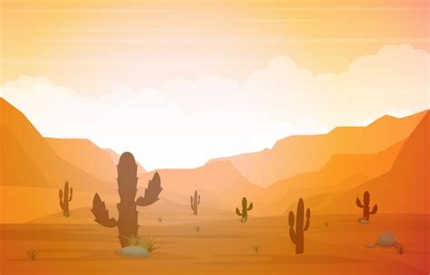 Premium Vector | Beautiful western desert landscape with sky rock cliff ...