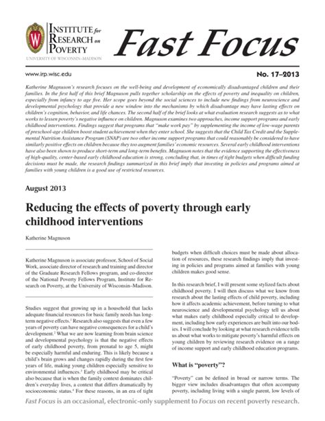 Reducing The Effects Of Poverty Through Early Childhood Interventions