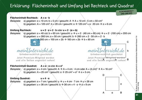 Flächeninhalt und Umfang meinUnterricht