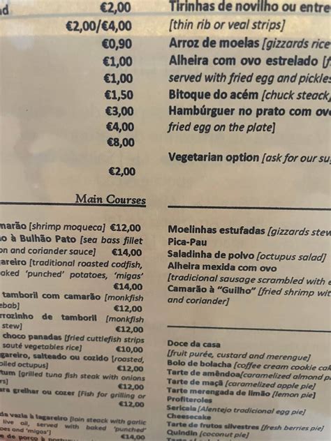 Menu em João da Vila Velha restaurante Mafra