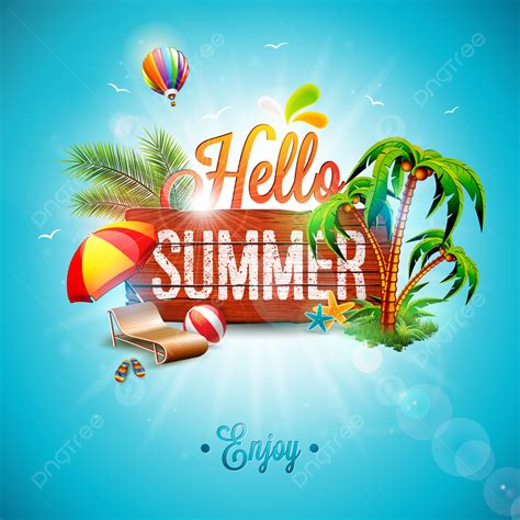 Vector Hello Summer Holiday Typographic Background, Summer, Beach ...