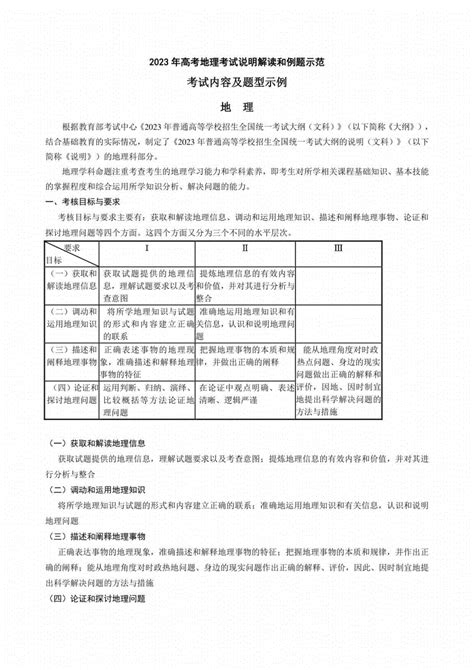 2023年高考地理全国统一考试大纲考试说明解读pdf 原创力文档