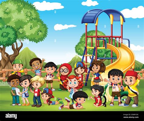 Children Playing In The Park Stock Vector Image And Art Alamy