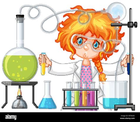 Scientist Doing Experiment In Science Lab Illustration Stock Vector