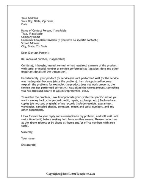 Complaint Letter For Poor Service Template Pdf