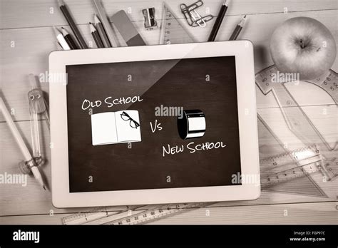 Composite Image Of Old School Vs New School Stock Photo Alamy