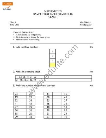 Class 3 Cbse Maths Sample Paper Term 2 Model 1 Pdf