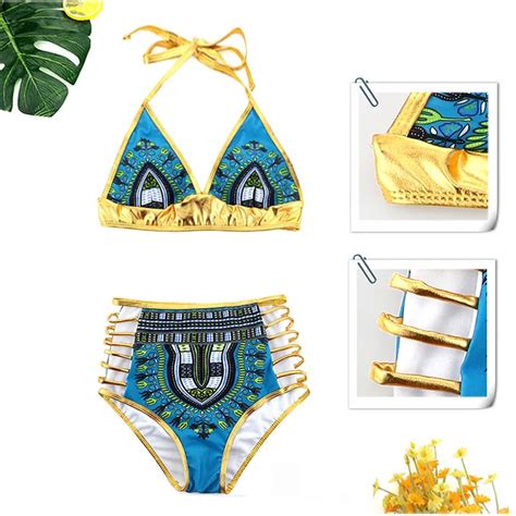 African Print Bikini Set Sexy Geometric Swimwear Hollow Out Swimsuit